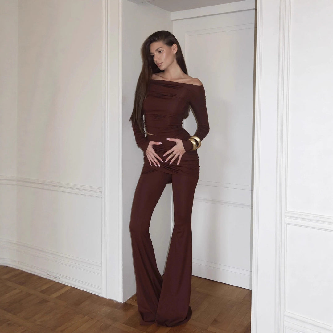 Kvinne Elegant Jumpsuit med Bred Ben og Off-Skuldre Design Skjora