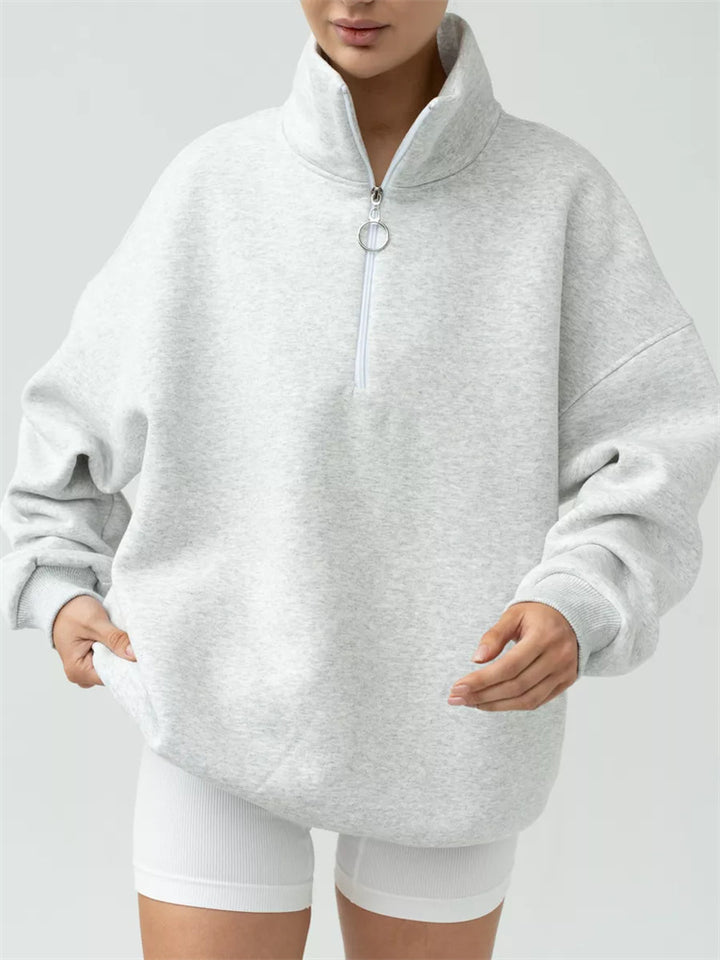 Dame Oversized Hoodie med Høy Krage og Glidelås Skjora