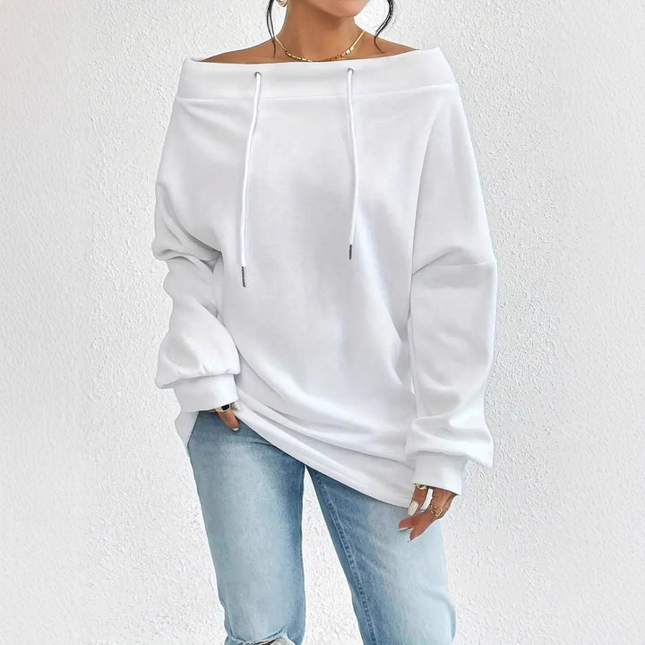 Dame casual oversized genser med åpen krage og praktiske snorene Skjora