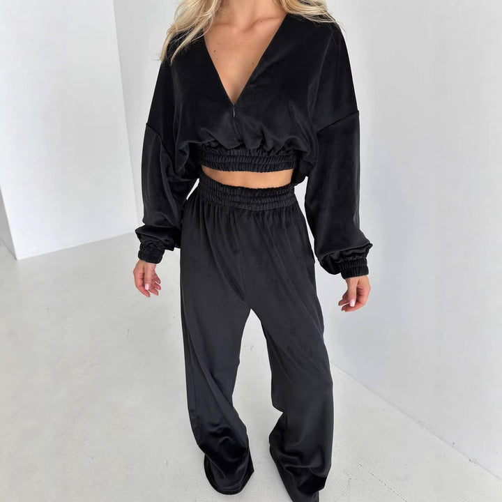 Dame casual fleece sett med løs topp og elastiske bukser