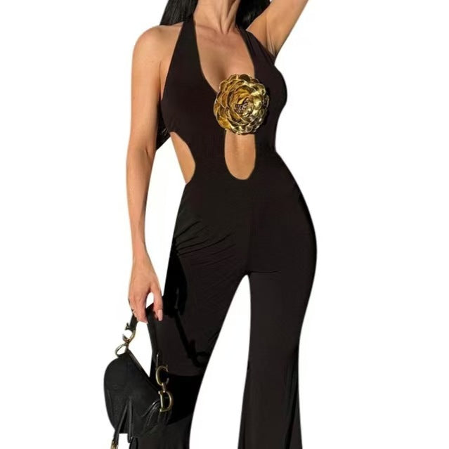 Damer Elegant jumpsuit med raffinert cut-out-design og blomstrende applikasjoner Skjora