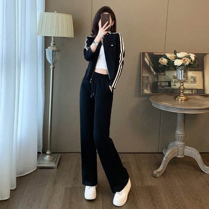 Dame sporty fritidsdress sett med trendy glidelås og vide bukser Skjora