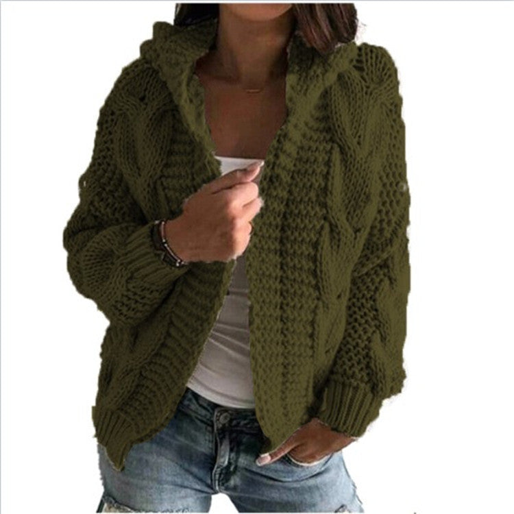 Kvinnenes chunky strikket cardigan med hette og dype lommer Skjora
