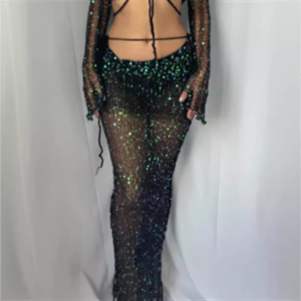 Damer Glitrende Netting Bukser med Glitrende Pailletter og Elegant Design