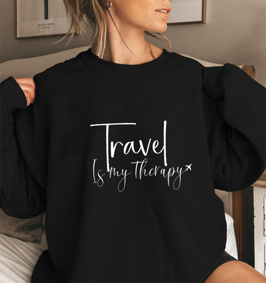 Kvinnelig sweatshirt med statement trykk og pufferm.