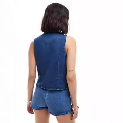 Dame Denim Bustier-Topp med leken snøring detalj Skjora