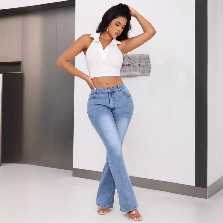 Kvinnelige Bootcut Jeans med Høy Midje og Unik Design Skjora