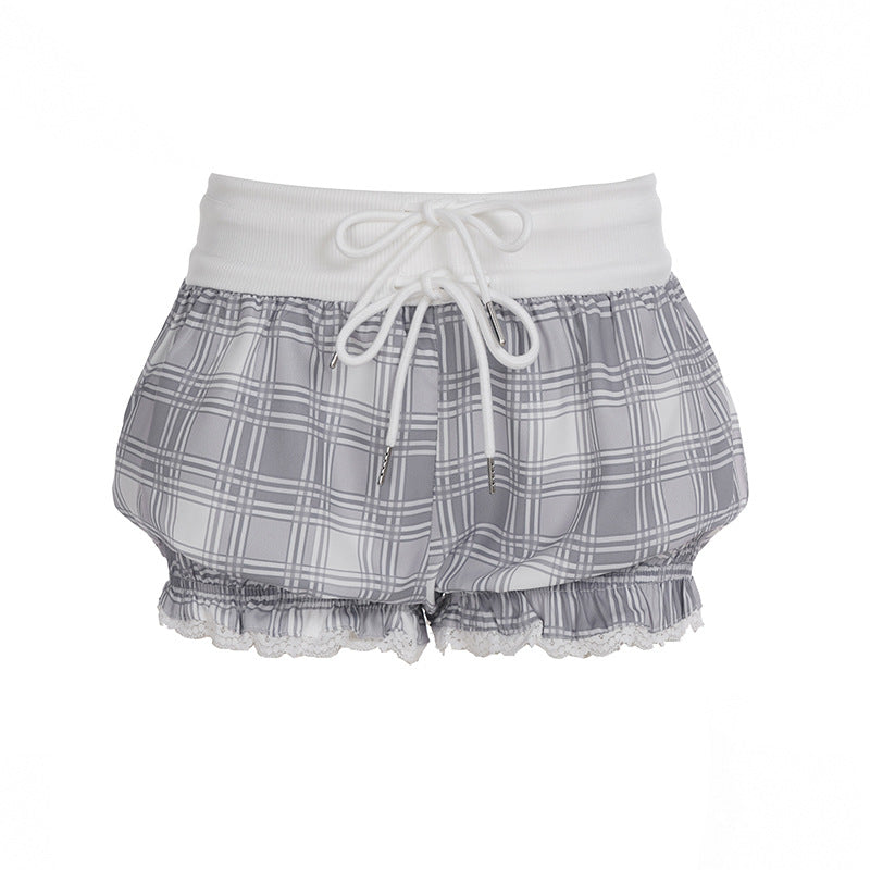 Dame sove shorts med elastisk linning og dekorativ snor Skjora