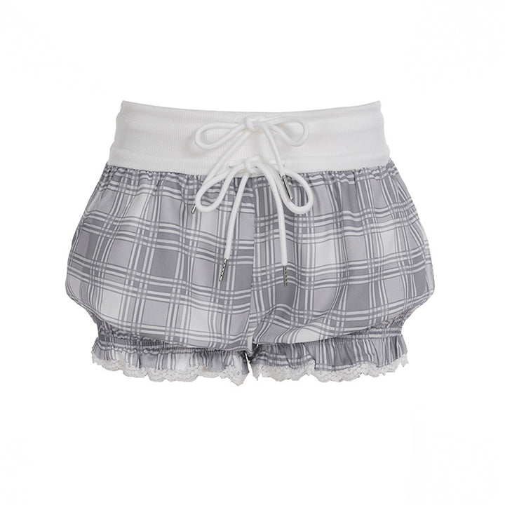 Dame sove shorts med elastisk linning og dekorativ snor Skjora