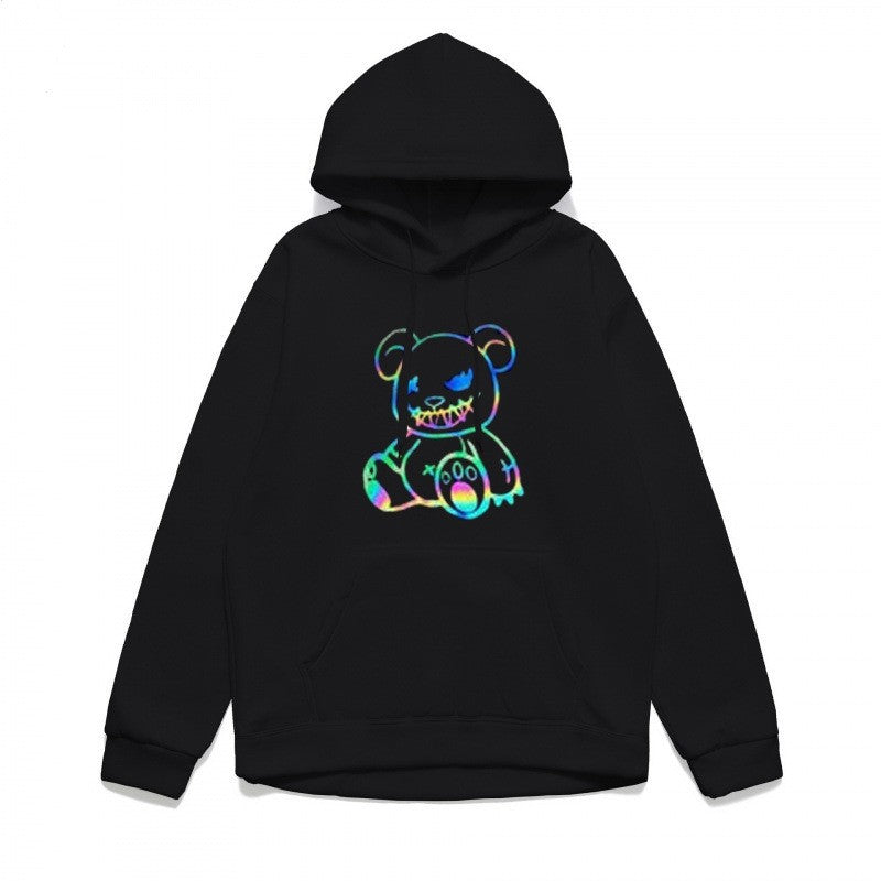 Damer hoodie sweatshirt med kult bjørnemotiv og behagelig passform Skjora