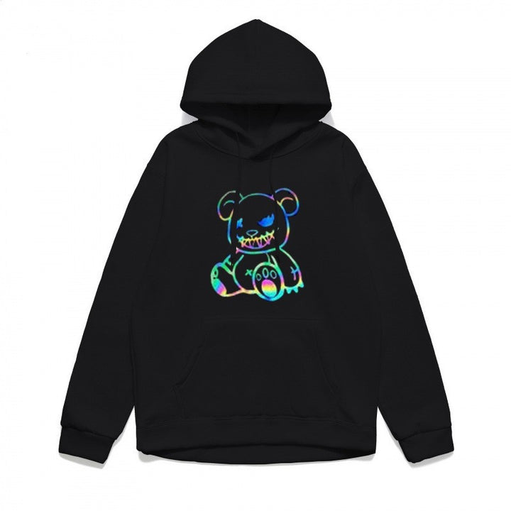 Damer hoodie sweatshirt med kult bjørnemotiv og behagelig passform Skjora
