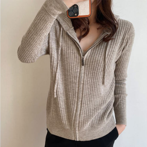 Dame cardigan med hette og glidelås Skjora