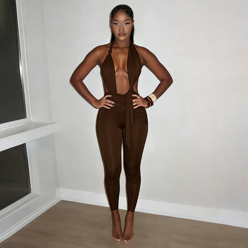 Damer Elegant Jumpsuit med dyp V-halsutskjæring og figursydd design Skjora