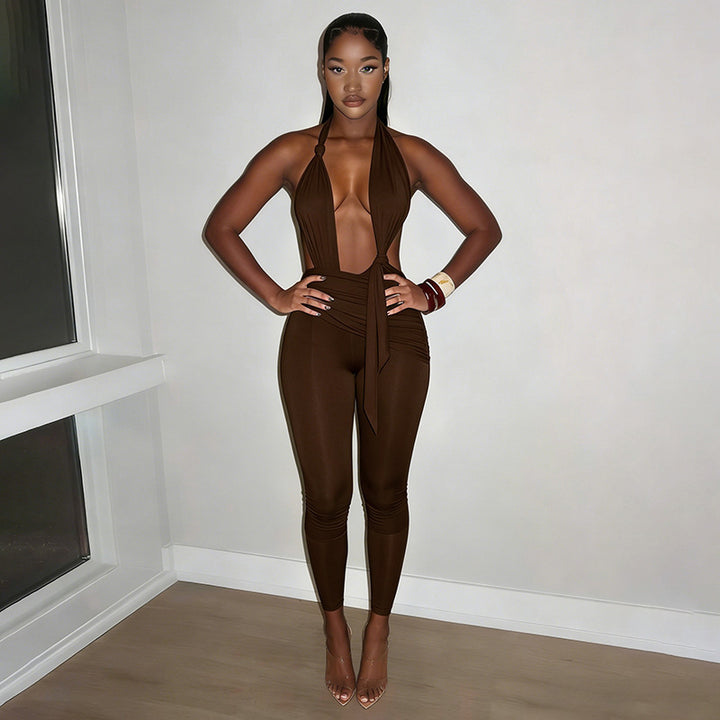Damer Elegant Jumpsuit med dyp V-halsutskjæring og figursydd design Skjora