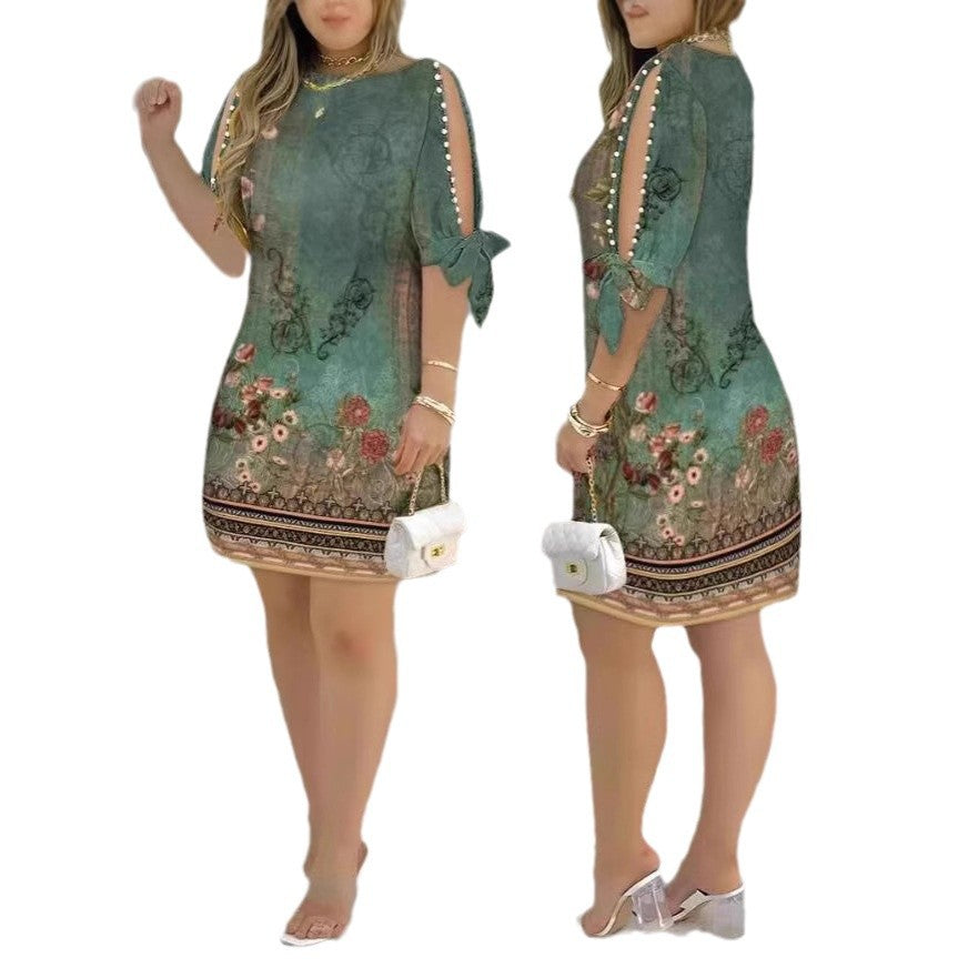 Dame Romantisk Minikjole med transparente ermer og leken blomsterdesign Skjora