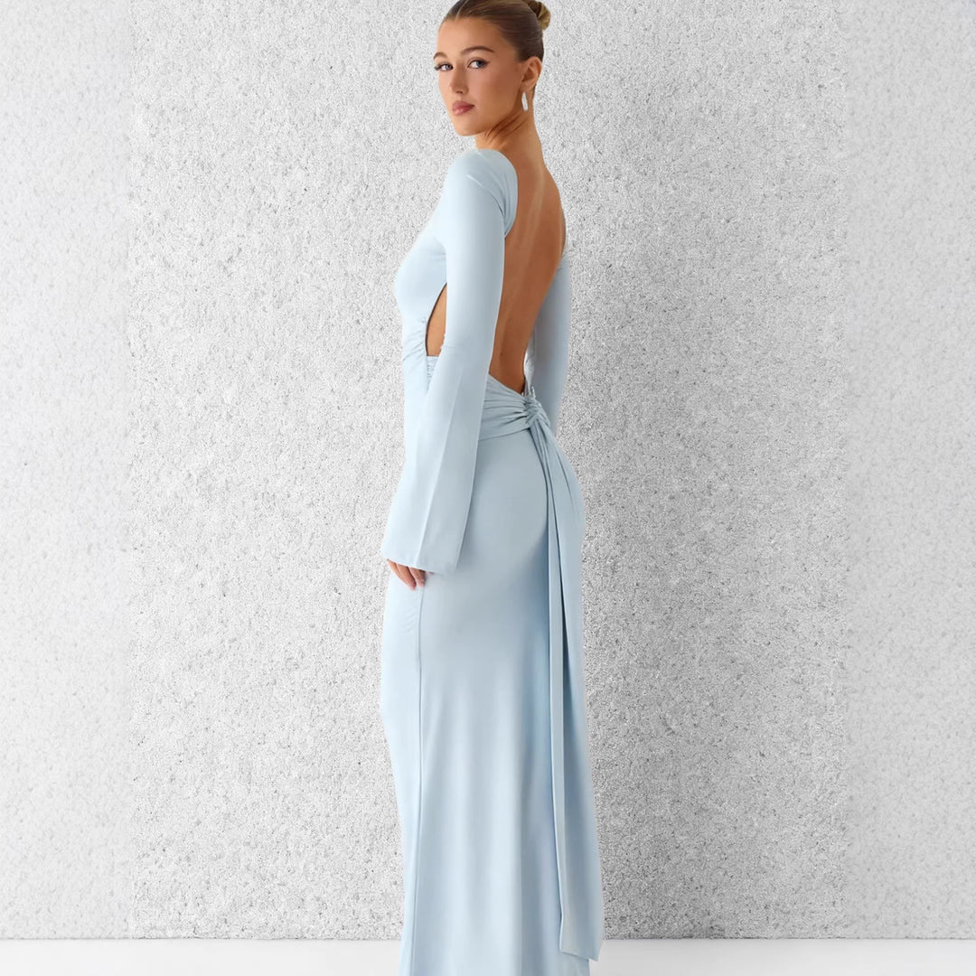 Damer Elegant Maxi Kjole med Langermet og Flytende Skjørt Skjora