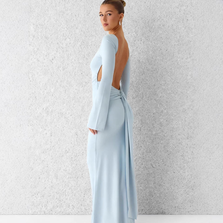 Damer Elegant Maxi Kjole med Langermet og Flytende Skjørt Skjora