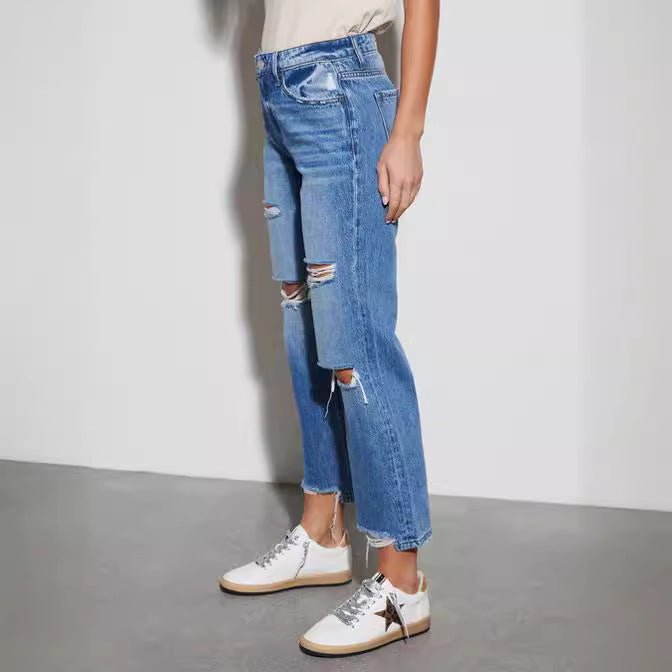 Dame Ødelagte Jeans i modig Bootcut-stil Skjora