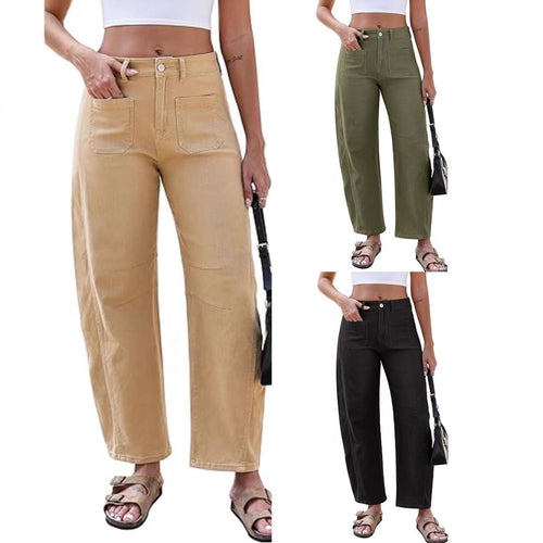 Bredde jeans for kvinner med høyt liv og praktiske lommer Skjora