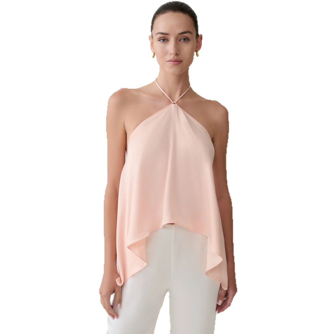 Dame Halter-Topp laget av flytende chiffon med asymmetrisk hem Skjora
