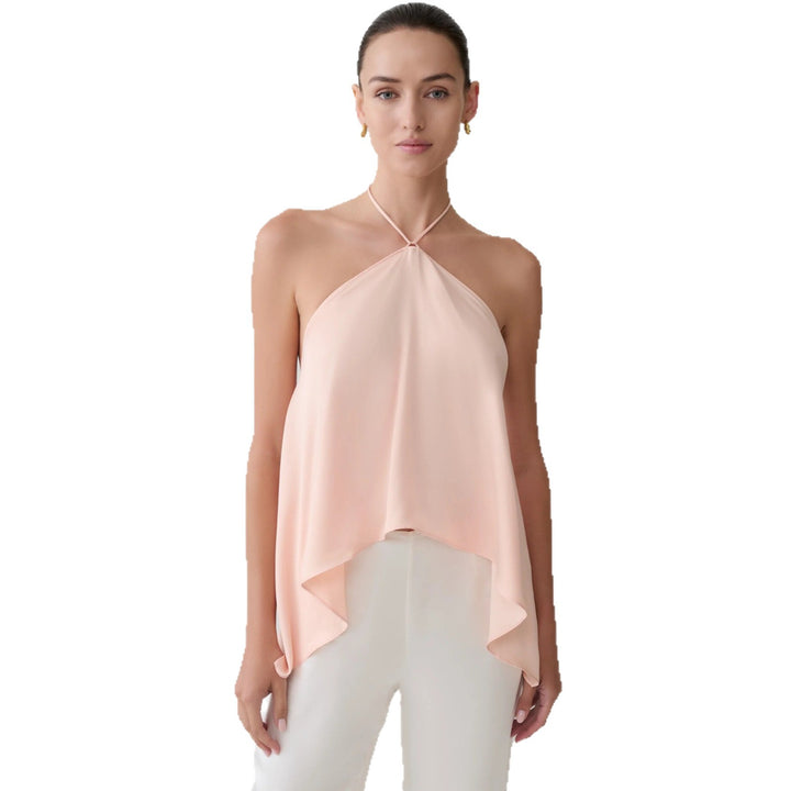 Dame Halter-Topp laget av flytende chiffon med asymmetrisk hem Skjora