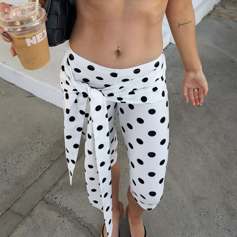 Dame Polka-Dot Culottes med elegant belte Skjora