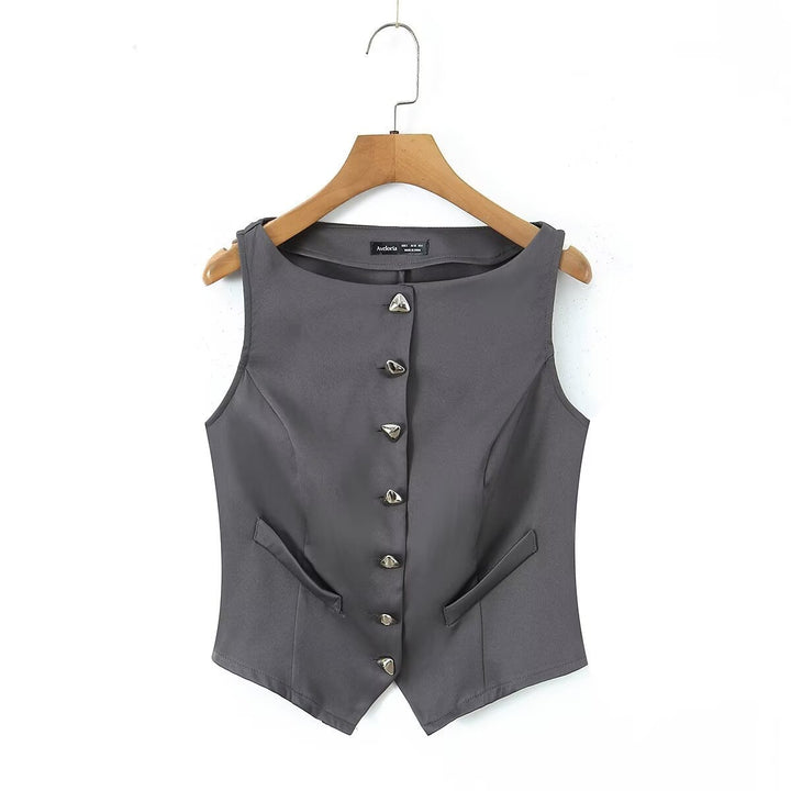 Dame-set med figursydd vest og kort skjørt med elegante knappdetaljer Skjora