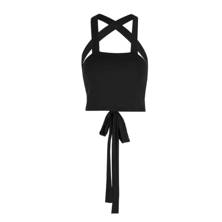 Damer moteriktig Crop-Top med raffinert krysstrådesign og leken bindebelte Skjora
