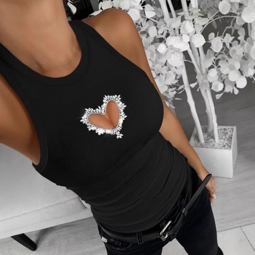 Damer Sporty Tanktop med hjerteutskjæringer og glitrende dekorasjon Skjora