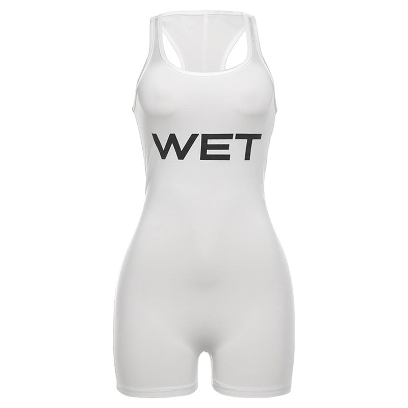 Dame Sporty jumpsuit med racerback og iøynefallende logo Skjora