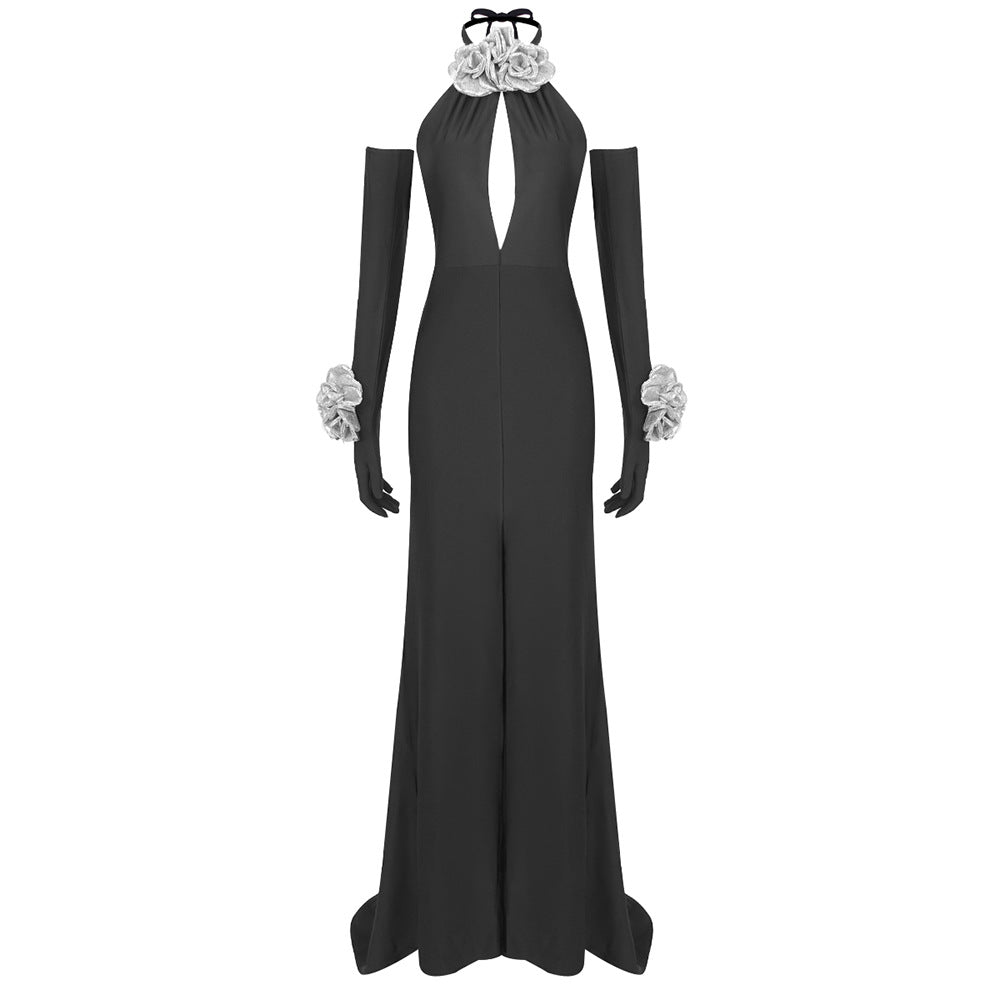 Damer Elegant Jumpsuit med blomsterdetaljer og dyp V-utringning Skjora