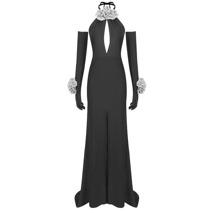 Damer Elegant Jumpsuit med blomsterdetaljer og dyp V-utringning Skjora