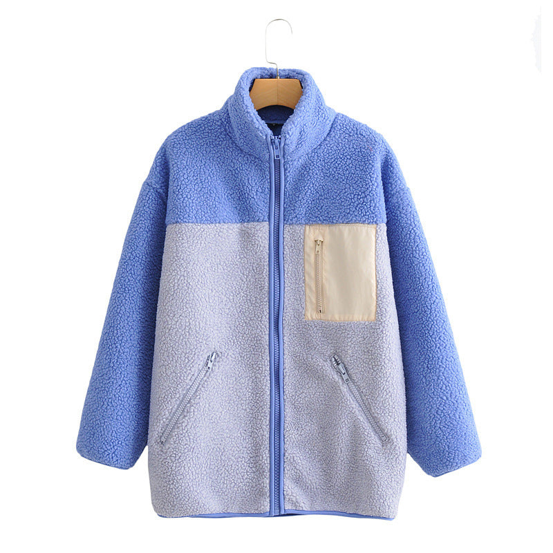 Kvinnes Fluffy Fleece Jakke med Høy Krage og Glidelås Skjora