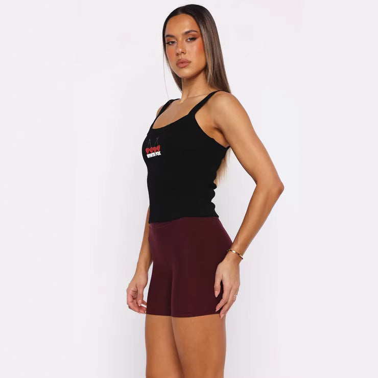 Damen Crop-Top mit Kirschstickerei und elastischem Baumwollmaterial Skjora