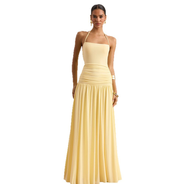 Dame maxikjole med rynker og off-shoulder design Skjora