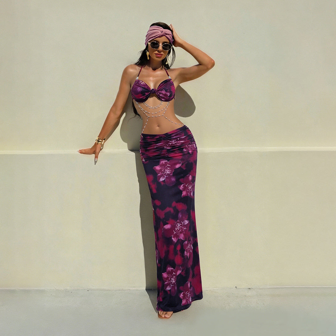 Dame bikini sett med elegant emballasjedesign og blomstertrykk Skjora