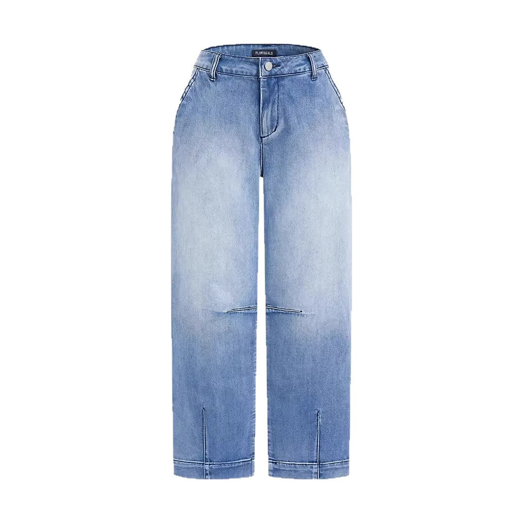 Kvinners løse jeans med stilig avkortet snitt og høy midje