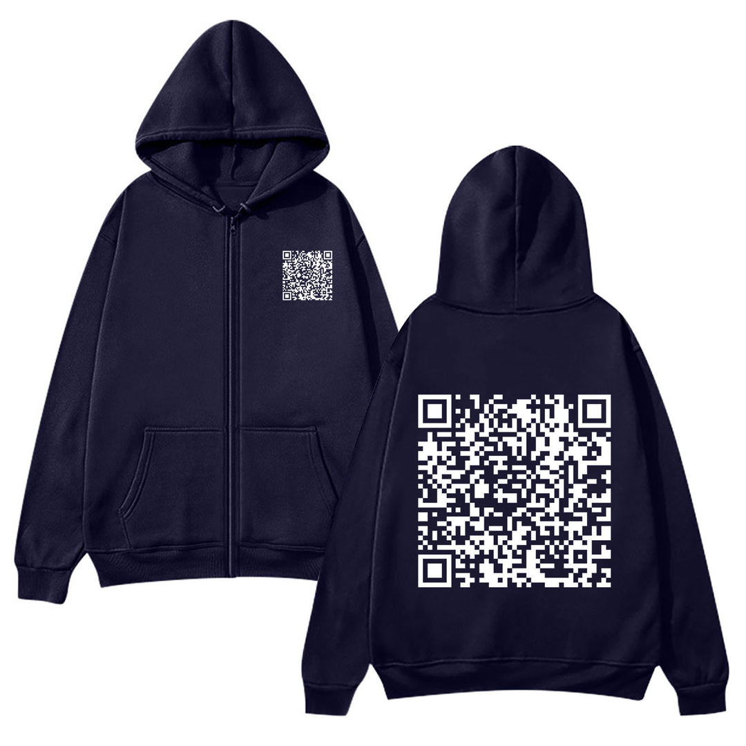 Damegen hettejakke med QR-kode design og myk fleece Skjora