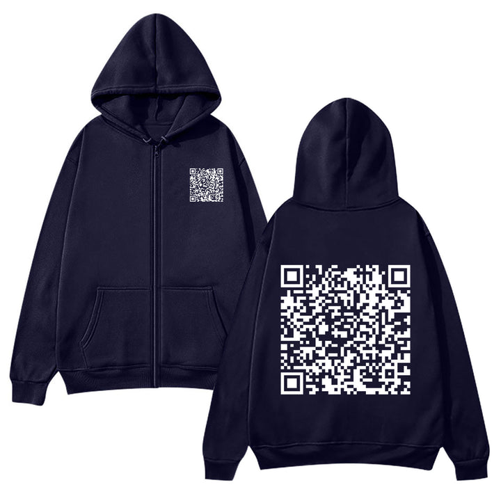 Damegen hettejakke med QR-kode design og myk fleece Skjora
