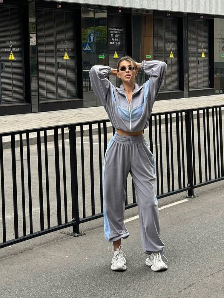 Dames sportieve sweatpants pak met trendy rits en elastische tailleband Skjora