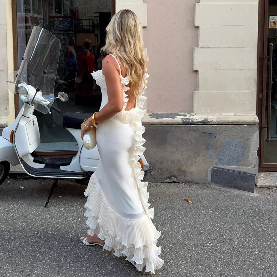 Damer Elegant aftenkjole med volangdetaljer og flytende snitt Skjora