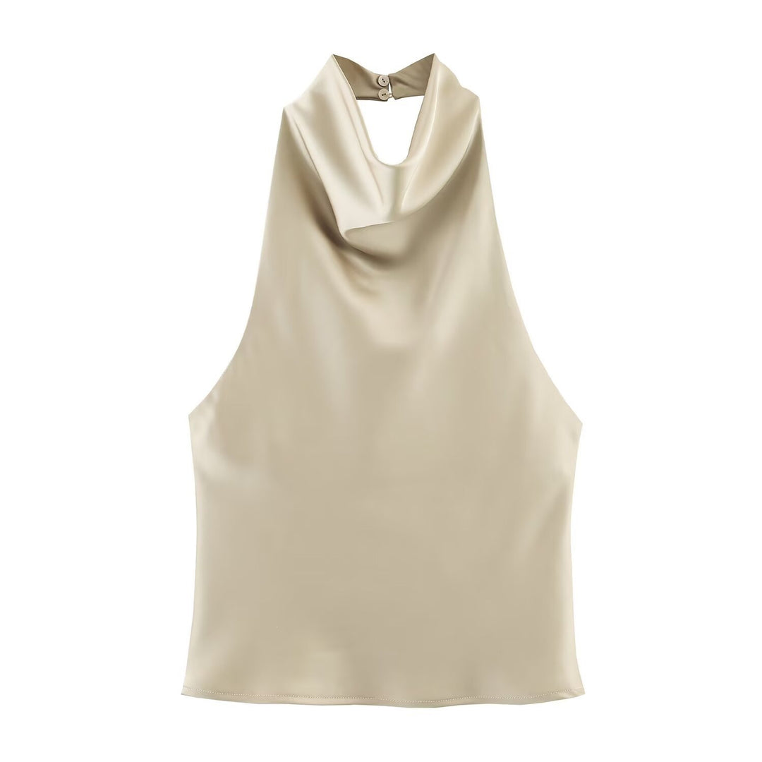 Dame elegant halterneck topp med flytende snitt og dekorative detaljer Skjora