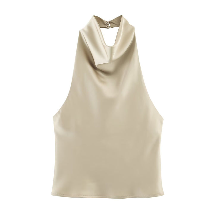 Dame elegant halterneck topp med flytende snitt og dekorative detaljer Skjora
