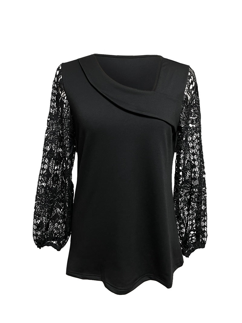 Dame designerbluse med blonder og elegant snitt Skjora