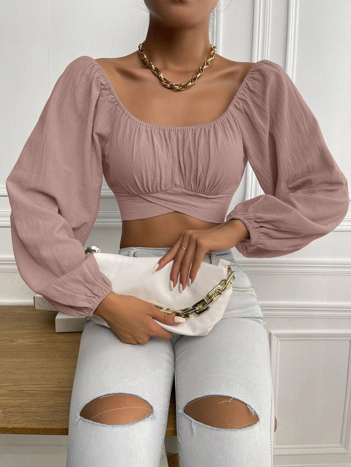 Dame Crop-Top med ballettemmer og rynket design Skjora