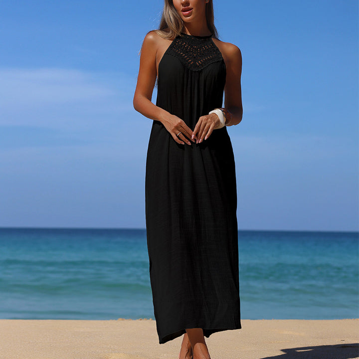 Damen lässiges Maxikleid mit gehäkeltem Oberteil Skjora
