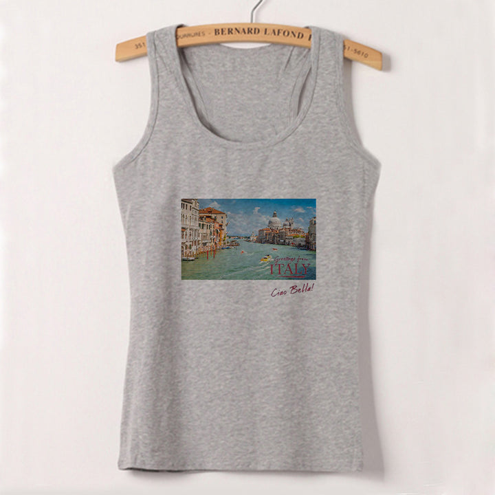 Dame camisole med kreativt trykk og justerbare stropper Skjora