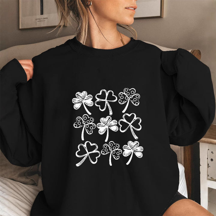 Kvinnes sweatshirt med leken kløvermotiv Skjora