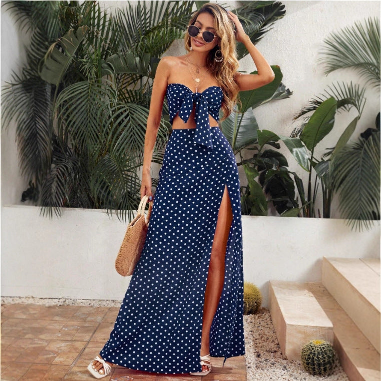 Women's Maxi Dress with Deep V-Neck and Modern Slit Skirt
