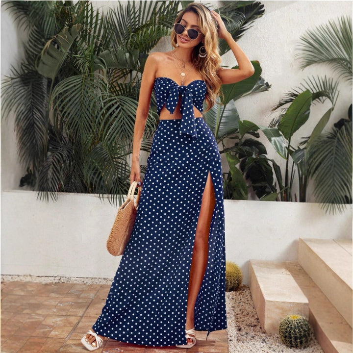 Women's Maxi Dress with Deep V-Neck and Modern Slit Skirt